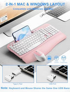 Hayyiesh Ergonomic Wave Keys Wireless Keyboard and Mouse Combo, Full Size with Memory Foam Wrist Rest & Phone Holder, 2.4G Cordless Set with USB-C Adapter for Windows Mac Desktop Laptop (Pink) - Image 7