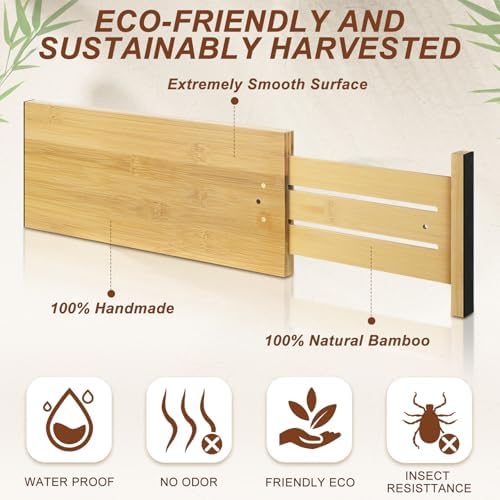 DoubleFill 4 Pcs 6 Inch High Drawer Dividers 15"-22" Adjustable, Wood Color - Image 3