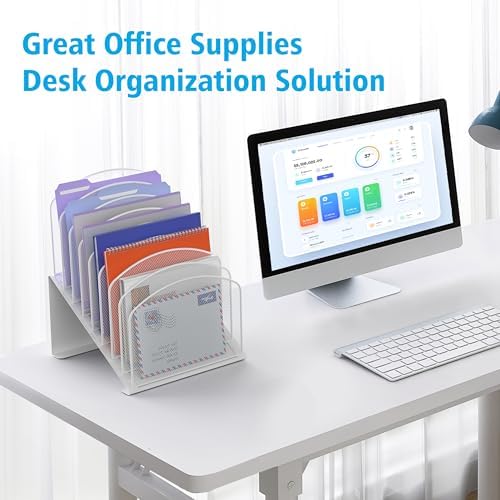 Inclined Desk File Organizer, 8-Section Upright Desk Organizer Standing File Sorter for Office Classroom Desktop Organization (White) - Image 6