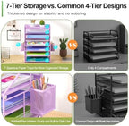 Purple 7 Tier Desk File Organizer, Metal Letter Tray Paper Organizer with Pull-Out Drawer, Removable Pen Holder & Hanging Basket, Vertical Desktop File Holder for Home Office, Classroom - Image 7