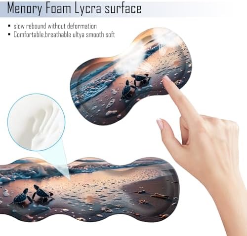 TGFEWYTJYJ Extended Gaming Mouse Pad,Memory Foam Ergonomic Keyboard Mouse Wrist Rest Support Set,Large Desk Mat with Stitched Edges,Non-Slip Base Mousepad Home Office,Sea Turtles - Image 5