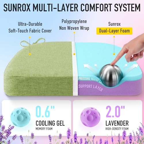 SUNROX Cooling Gel Memory Foam Chair Cushions, 2.6" Thick U-Shaped Dual-Layer Comfort Dining Chair Pads, Non Slip Seat Cushion with Ties for Indoor Kitchen Office 17"x16" Set of 4, Apple Green - Image 2