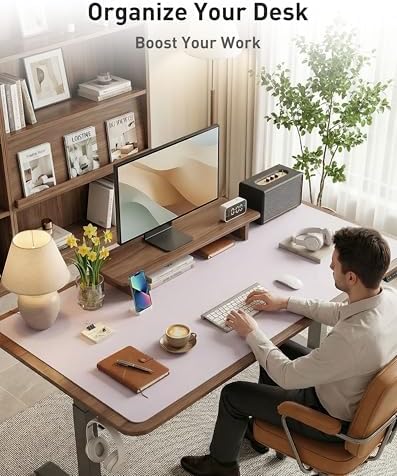 Aothia Faux Leather Desk Mat - Large Mouse Pad, Non-Slip PU Leather Blotter, Waterproof Writing Surface for Office and Home (Soft Lavender, 63" x 24") - Image 3