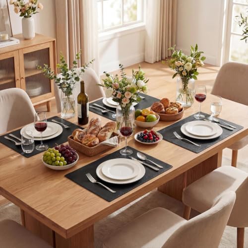 Artoid Mode Black Faux Leather Placemats Set of 8, 12x18 Inch Waterproof Wipeable Heat Resistant Vinyl Halloween Place Mats, Reversible Table Mats for Kitchen Dining Decor - Image 3