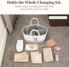 Baby Girl Diaper Caddy Organizer, Pink Elephant Cotton Rope Nursery Basket - Image 3