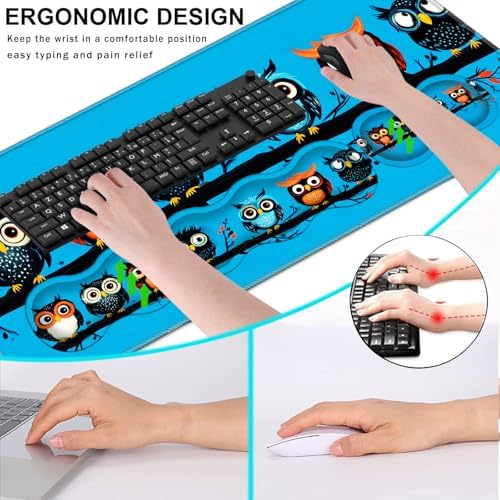 Keyboard Wrist Rest and Mouse Pad with Wrist Support Set Ergonomic Coaster,Memory Foam,Easy Typing Pain Relief,Large XL Desk Mat 31.5"x 11.8",Cute Owls on a Branch - Image 6