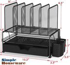 Simple Houseware Desk File Organizer for Office Supplies w/Drawer, Black - Image 2