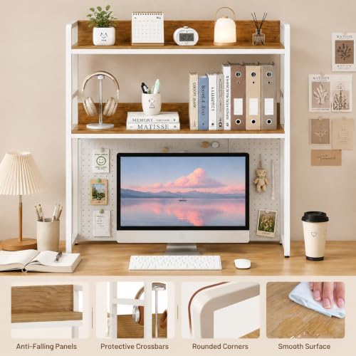 POWERSTONE 2-Tier Desktop Bookshelf for Monitors up to 32", White - Image 5