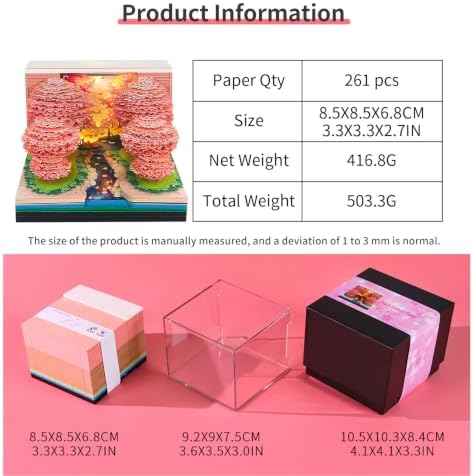 3D Calendar 2027,Creative 3D Memo Pad Time Piece Calendar 2027 Tear Away Paper Sculpture Peach Forest Multi-Color DIY Art Note - Image 6