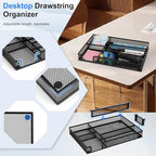 Desk Drawer Organizer, 2 Pack Junk Drawer Organizer Tray with 2 Adjustable Compartments, Desktop Metal Mesh Office Desk Organizer, Multifunction Pen Organizer Set for Office School Makeup Supplies (2) - Image 3