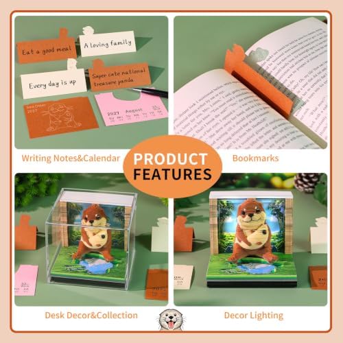3D Calendar 2027,Time Piece Calendar 2027 With LED Lights,3D Art Calendar Memo Pad,Cute Sea Otter Desktop Decoration,Tear-Away 3D Paper Art Notepad,Christmas Gift,New Year Gift (Cute Sea Otter) - Image 5