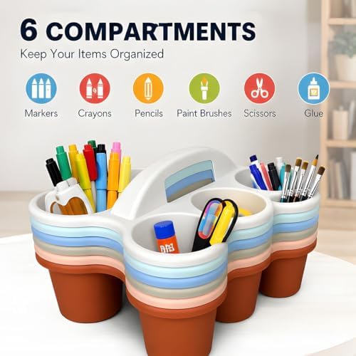 Table Caddys Classroom, 6 Cup Caddies, Compartment Holes, Hobby Parts Organizer Tray Built Six Open Cubbies Lift Handle, Storage Case Beads, Notions Desk Supply Sorter Hobby Divided - Image 2