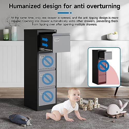 BYNSOE 4 Drawer File Cabinet with Lock Metal Vertical Filing Cabinet Office Home Lateral File Cabinet for A4 Legal/Letter Size,Assembly Required - Image 3