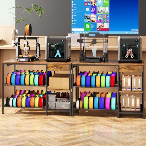 3D Printer Table with Filament Storage, 3-Tier 3D Printer Stand with Power Outlet & Drawer, Heavy Duty 3D Printer Rack for Workshop Studio Office (Brown) - Image 7