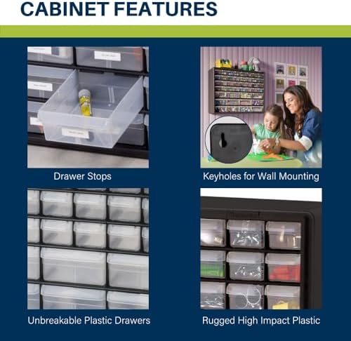 Akro-Mils 44-Drawer Plastic Drawer Storage Cabinet for Garage Organization, Bead Organizer, Building Bricks Storage, Teacher Toolbox, Makeup Organizer, 20-Inch W x 6-Inch D x 16-Inch H, 10144 White - Image 4