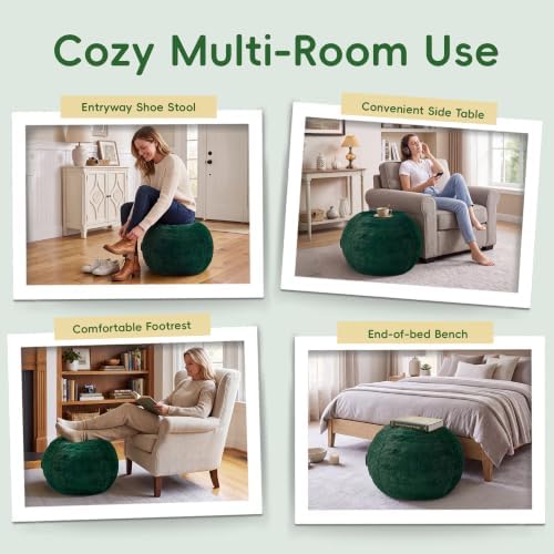 Hobestluk Round Pouf Ottoman Foot Rest,Tuffed Foot Stool Rest,Green - Image 5