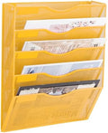 EASEPRES 5 Pocket Mesh Hanging Wall File Organizer, Wall Mounted Mail Paper Document Folder Holder, Clipboard Storage Organization Magazine Rack with Nametag Label for Office Home School, Yellow by EASEPRES
