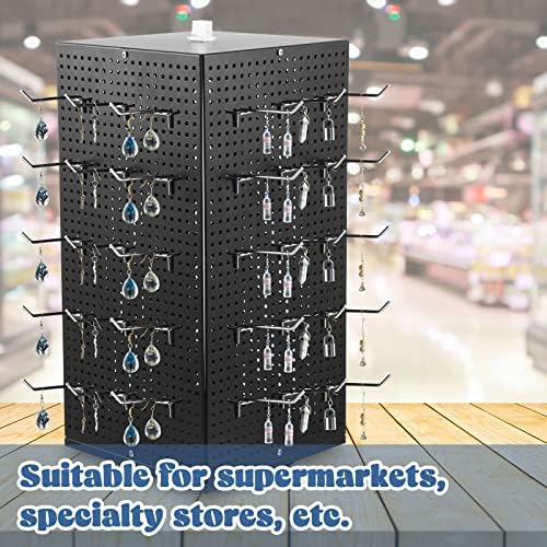 Geelin Metal Pegboard Display with 50 Hooks, 9.8 x 9.8 x 20.5 in Rotating Display Stand Racks for Craft Shows Pegboard Organizer with Peg Hooks for Jewelry Organizing Retail(Black) - Image 4