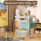 Rolling Utility Cart with 3 Drawers, Craft Organizer and Storage with DIY Divider, Lockable Wheels, Multi-Functional Storage for Art Supplies, Store for Brushes & Paints & Artifacts,White - Image 4