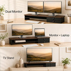 Dual Monitor Stand, 42.5 Inch Wood Monitor Riser with Drawers, 2 Tier Desktop Organizer for Computer Laptop TV, Large Screen Stand for Home Office Desk - Image 6