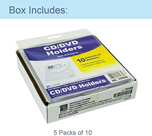 C-Line Self-Adhesive CD Holder, 5.33 X 5.66 Inches, Clear, 5 Packs of 10 Sheets, 50 Total (70568-5) (Pack of 5) - Image 2