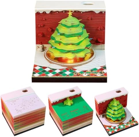 3D Calendar 2027, Tear-Away Desk Calendar, Paper Art Memo Pad, LED Light (Christmas A) by Unknown