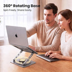 Aluminum Laptop Stand for Desk, Heavy Duty Computer Stand with 360° Rotating Base, Ergonomic Adjustable Height Notebook Riser, Compatible with MacBook Pro/Air, Dell, HP, 10-17” Laptops - Grey - Image 2