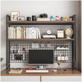 Desktop Hutch Bookshelf, 2-Tier Metal Desk Shelf with Grid Panel, Wooden Desktop Display Rack for Computer Monitor, Countertop Storage Organizer for Office Home Dorm (Black) by W+WWEENUO