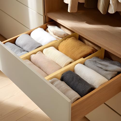 VaeFae 6 Pack Bamboo Drawer Dividers, 4" High Adjustable 11.9-17.1" Clothes Drawer Organizers, Expandable Separators for Bedroom/Bathroom/Kitchen/Office Storage - Image 3