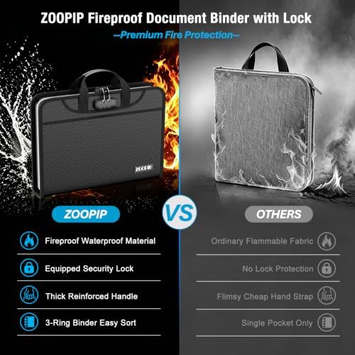 Fireproof Binder Organizer with 15 Pack Pockets,Letter Size,Black - Image 5
