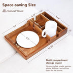 Couch Insert Tray for Middle Seat, Acacia Wood Couch Table with 2 Cup Holders, Fits Armless Sofa & Sectionals, Fold-Flat Tray for Drinks, Snacks & Remotes - Image 2