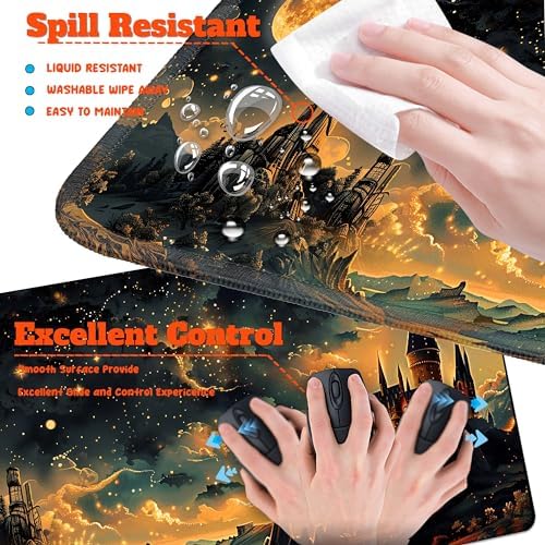 4-Piece Extended Large Mouse Pad Set for Women Men with Castle Night Design Includes 35.4 x 15.7 XXL Large Mouse Pad Keyboard Wrist Rest Mouse Wrist Support and Coaster for Office Home - Image 4