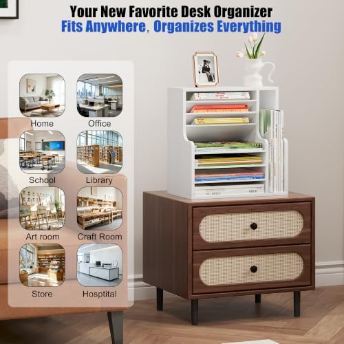 Wood Desktop File Holder Organizer Mail Sorter for File Folders, Mails, Envelopes or Magazines, 8 Compartments (White) - Image 4