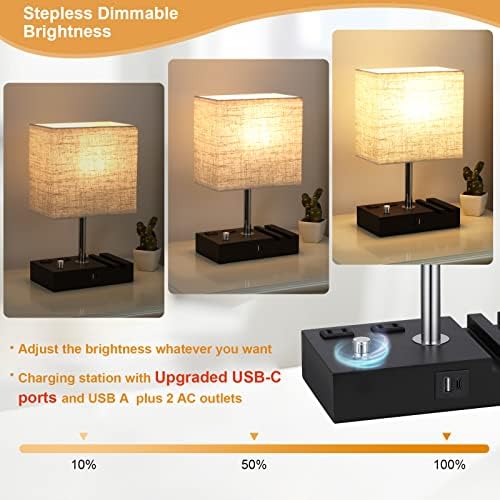 Beige Table Lamp for Bedroom - Stepless Dimmable, USB C+A, 2 AC Outlets - Image 3