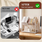 Desktop Bookshelf Organizer, 2 Tier Wood Desk Shelf for Tabletop Storage, Small Desktop Shelf for Office Home Dorm, Table Shelf Book Rack for Books/Supplies/Decor Display (White) - Image 5
