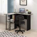Furinno Abbott L-Shape Computer Desk with Bookshelf, French Oak Grey/Black - Image 4