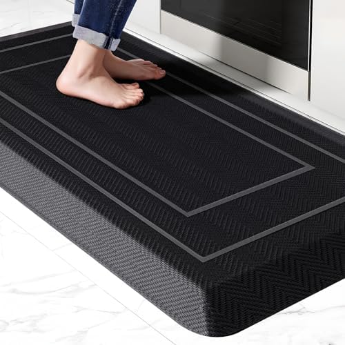 UKISS 9/10"" Extra Thick Cushioned Anti Fatigue Kitchen Mat, Waterproof High Density Foam Standing Desk Mat, Non-Slip Ergonomic Comfort Mat for Kitchen, Office,Workstation Black (Black, 20" X 39") by Unknown