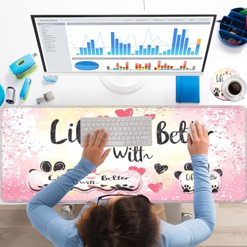 Keyboard Wrist Rest+Mouse Wrist Pad+Desk Pad Set,Memory Foam Ergonomic Easy Typing Pain Relief for Computer Laptop Office Home - Glitter Dog Paw Prints - Image 2