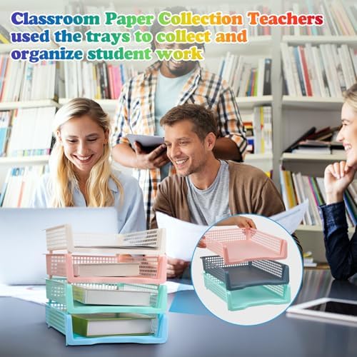 Weysat 12 Pcs Turn in Trays, Classroom Paper Tray, Pastel, Narrow - Image 5