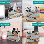 PU Leather Multi-Compartment Pen Holder Desktop Organizer Pencil Cup Storage Caddy for Office Home Supplies Happy Cute Red Panda Bamboo Asia Bear Art - Image 4