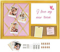 3-1 Memo Bulletin Board Combo,16’’x24’’,Gold Frame Pink Linen Ribbon Photo Board, Magnetic Whiteboard & Corkboard, for Office, Home, Bedroom,School,Dorm Wall Decor by Marribol