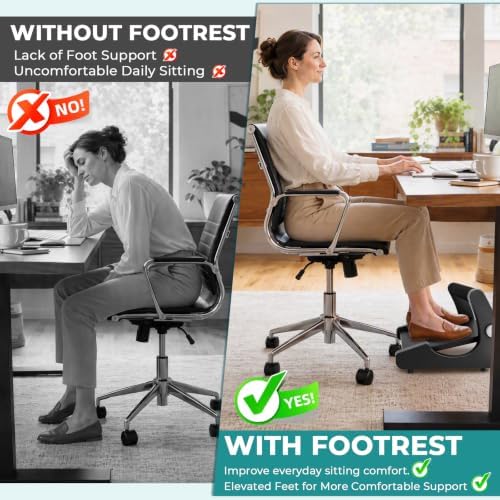 5-Level Adjustable Foot Rest Under Desk, Ergonomic Footrest with Removable Memory Foam and Massage Roller, Sturdy Office Foot Stool and Leg Support for Work & Home, Non-Slip Base, Black - Image 6