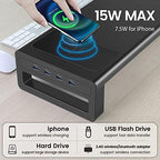 Vaydeer Wireless Charging and USB 3.0 Monitor Stand, Monitor Riser for Desk with Storage, Single Shelf Holder Raiser Organizer for Computer iMac Laptop PC Screen, Heavy Duty Gift Gaming Studio Office - Image 2