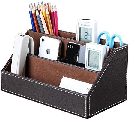 KINGFOM 5PCS Desk Organizer and Accessories Set, Pu Leather Office Supplies with Multifunction Desktop Organizer Storage Box, Tissue Holder, Mouse Pad, Note Paper Holder, Pencil Holder for Desk Brown - Image 2