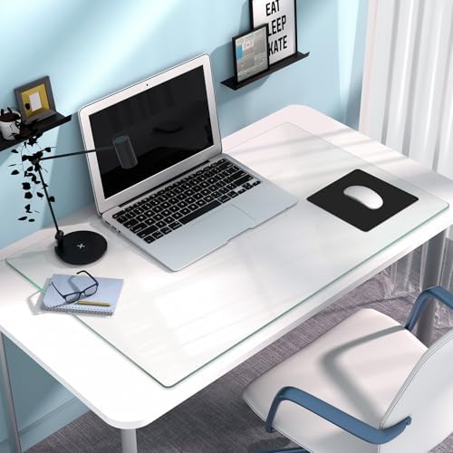 Tempered Glass Desk Pad to Protect Desk, 32" x 20" Clear Office Desk Pad for Keyboard and Computer Monitor, Glass Desk Mat for Desktop Dry Erase by Unknown