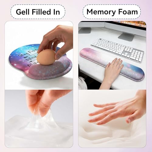 Desk Mat Set + Keyboard and Mouse Pad with Wrist Rest Support,4-in-1 Large Mousepad Computer Mats for Desktop Home & Office-Glitter Pink Blue - Image 5
