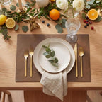 Artoid Mode Brown Faux Leather Placemats Set of 8, 12x18 Inch Waterproof Wipeable Heat Resistant Vinyl Place Mats, Reversible Table Mats for Kitchen Dining Decor - Image 2