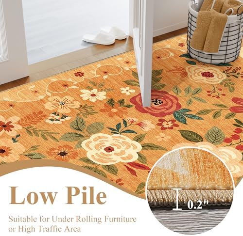 DUKINO 3x8 Kitchen Runner Rug, Washable Rug for Hallway Non Slip, Orange - Image 7