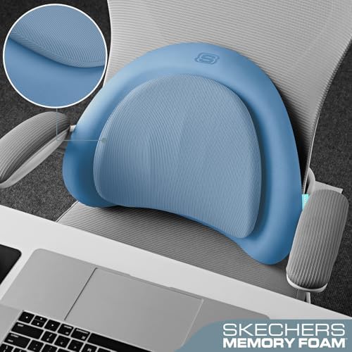 Skechers Lumbar Pillow Premium Memory Foam, Double-Layer-Office Chair Cushion for Tailbone Pain Relief,Butt Pillow for Office Chair,Car seat Cushion,Long Sitting Office Workers,and Car Drivers,Blue - Image 4