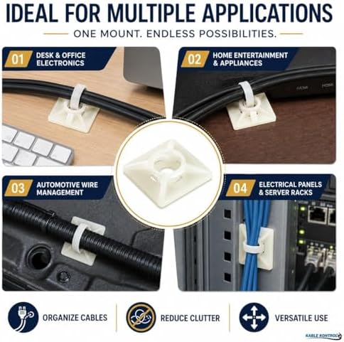 Kable Kontrol Zip Tie Mounts, 3/4” Natural White, 13000 Pcs Adhesive Backed - Image 7